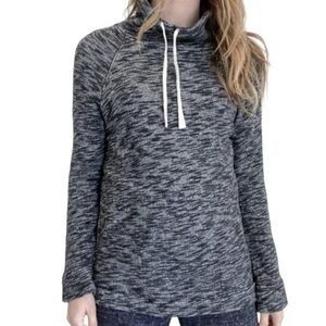 J. Crew women's Cowl Neck sweatshirt  grey black drawstring pockets cotton xs